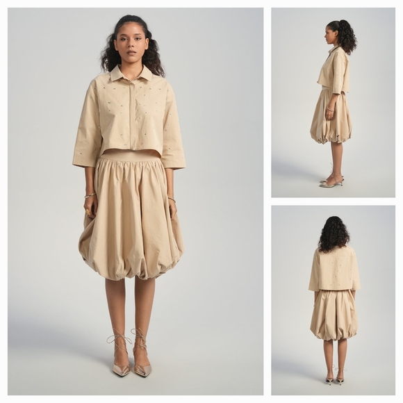 ALEEZA Elegant Tan Bubble Skirt - Picture 1 of 2
